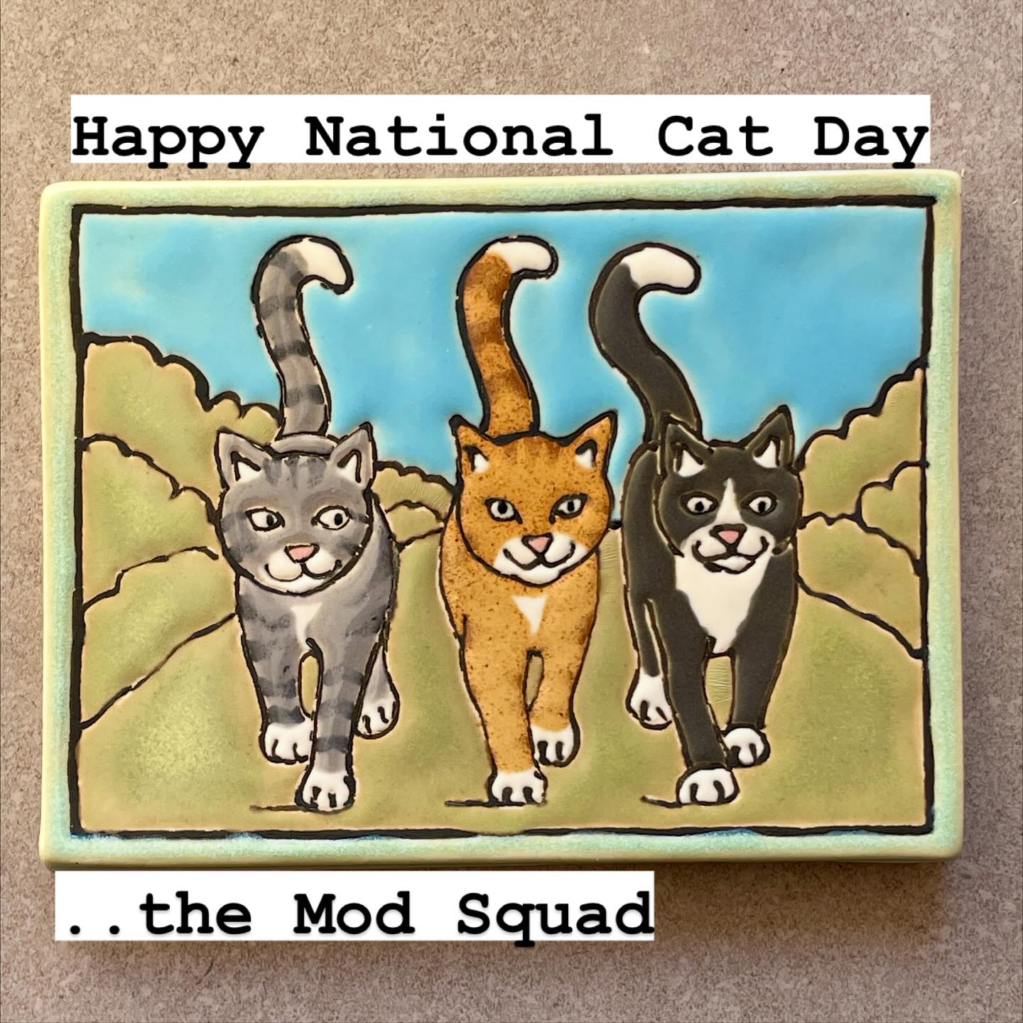 Come by Creative Arts Group this weekend in Sierra Madre, Nov 1-2, 10a-5p for some handmade tiles and many other artful goodies. 108 N Baldwin Ave. #ramonapalomatile #nationalcatday #cats #catsofinstagram #handmadetiles #tilelove #onewomanfactory #ceramictiles